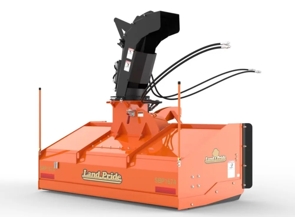 Three-point snow blower attachment with its adjustable discharge chute and hydraulic lines